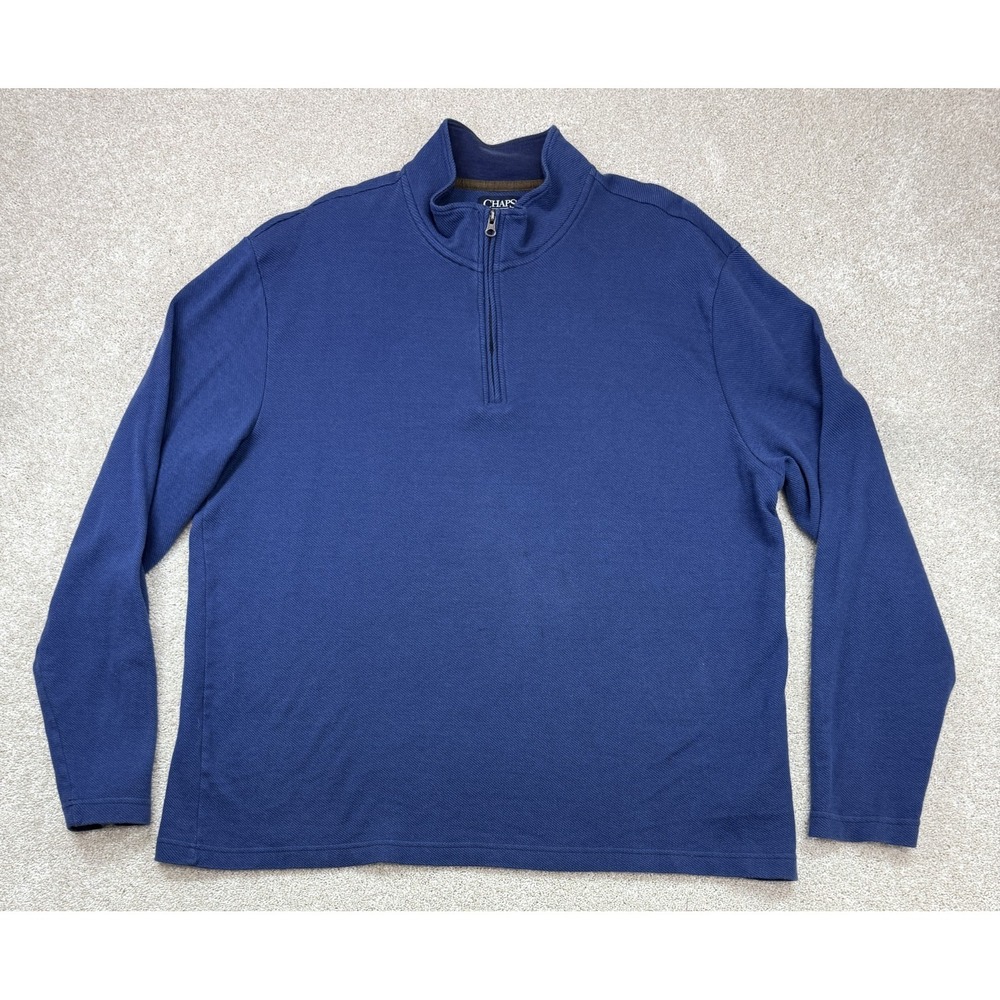Chaps Sweater Big Mens Size 3XB Blue Long Sleeve 1/4 Zip Pullover Preppy Classic